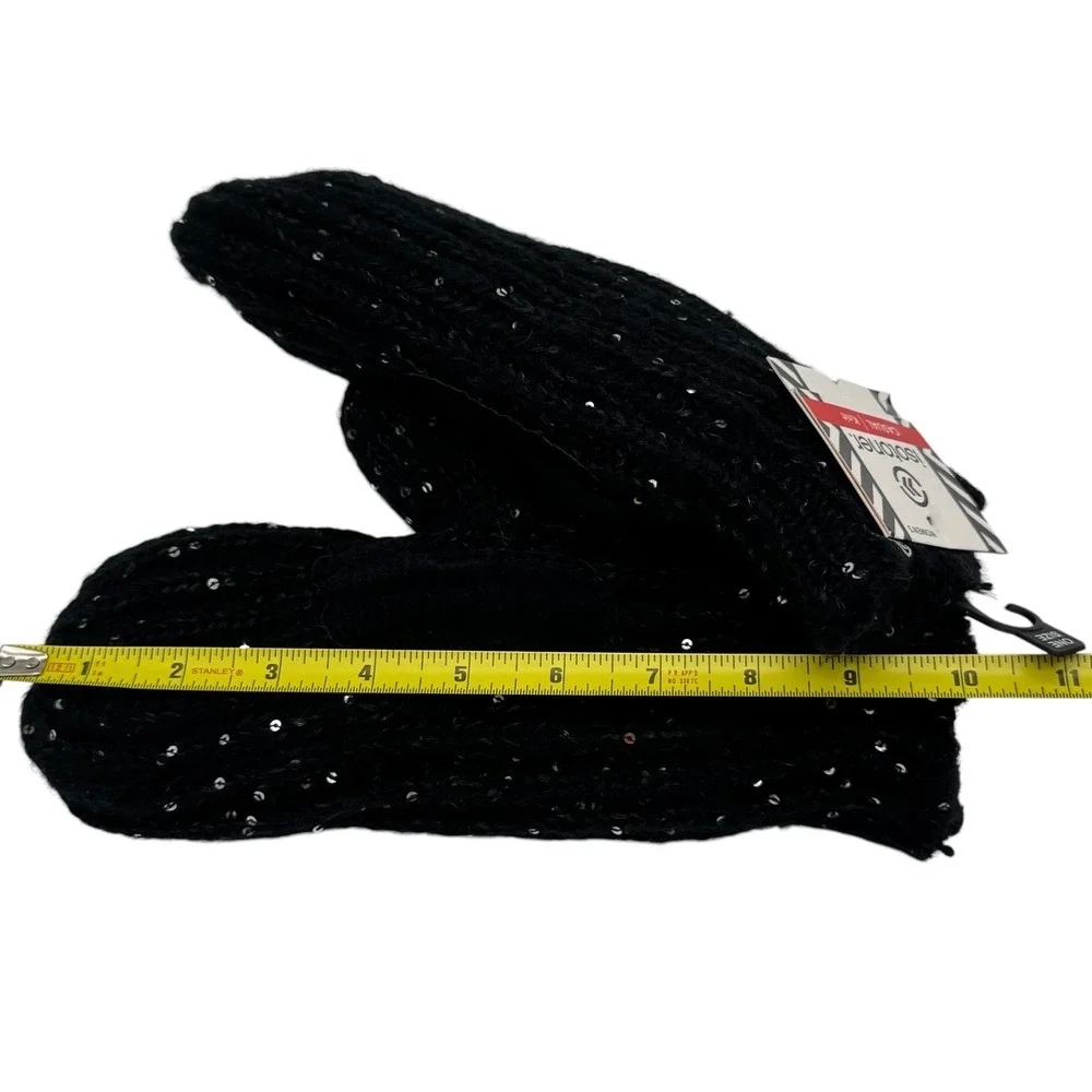 Isotoner Black Sequin Womens Mittens Cable Knit Sherpasoft Lining Shimmer Cozy - Picture 6 of 10